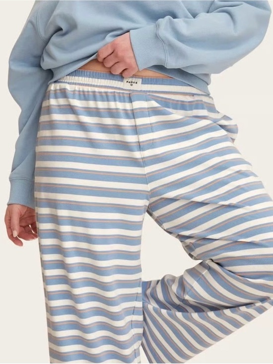 Parke Pants - Parke Light Blue, White & Orange Striped Boxer Style sweatpants. Size L.